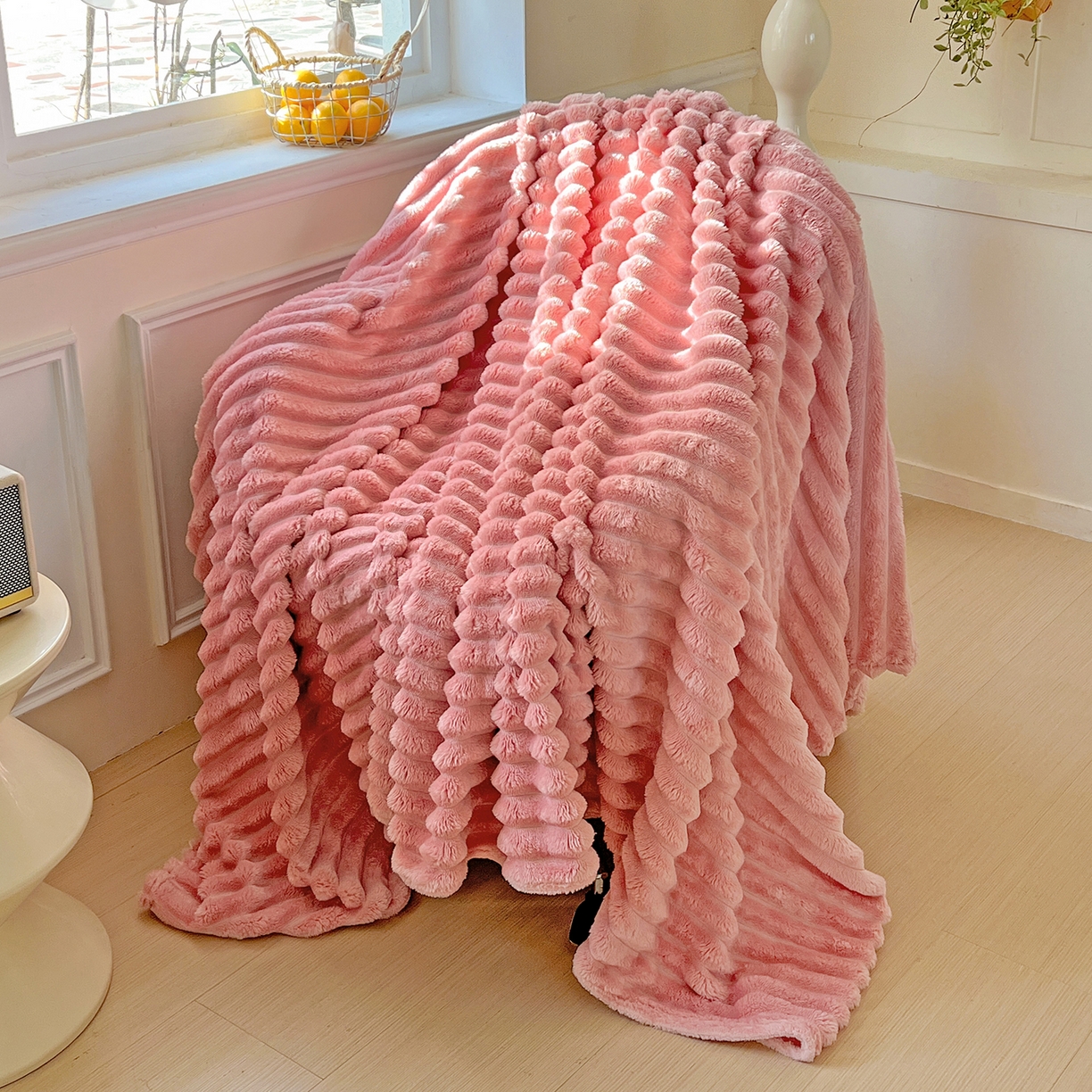 91家纺网 家纺一手货源 找家纺 耀悦家纺 2025新款高克重双面兔兔绒毛毯-柔梦系列一件代发外贸 柔梦-豆沙