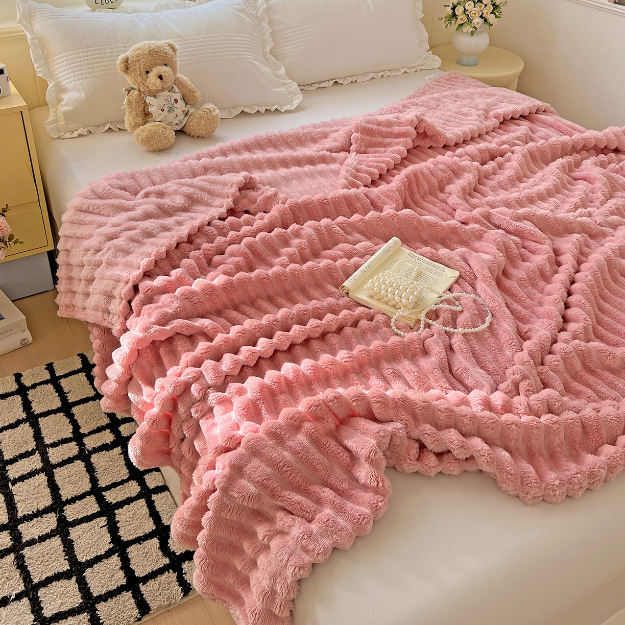 91家纺网 家纺一手货源 找家纺 耀悦家纺 2025新款高克重双面兔兔绒毛毯-柔梦系列一件代发外贸 柔梦-豆沙