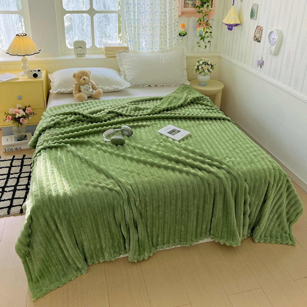 91家纺网 家纺一手货源 找家纺 耀悦家纺 2025新款高克重双面兔兔绒毛毯-柔梦系列一件代发外贸 柔梦-抹茶