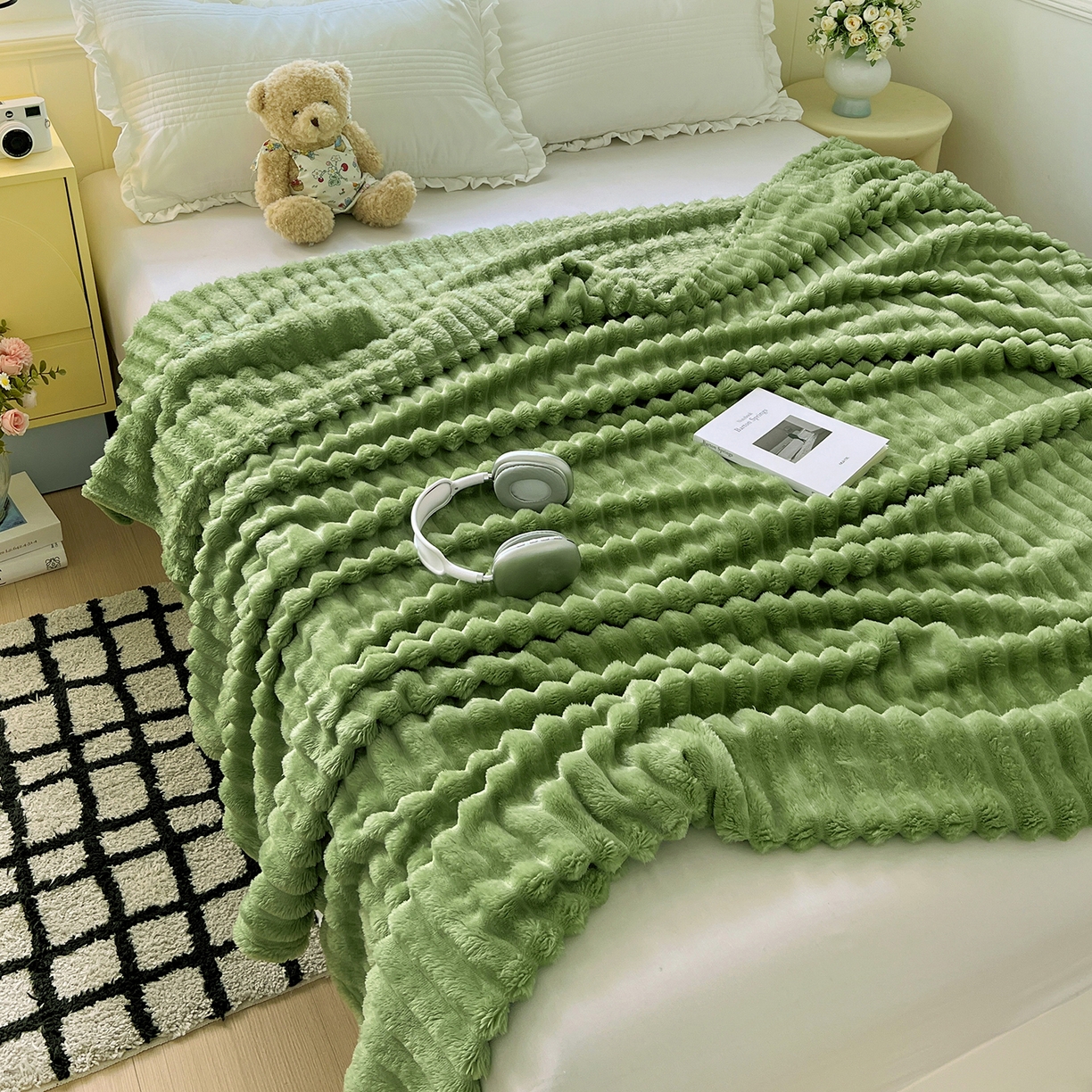 91家纺网 家纺一手货源 找家纺 耀悦家纺 2025新款高克重双面兔兔绒毛毯-柔梦系列一件代发外贸 柔梦-抹茶