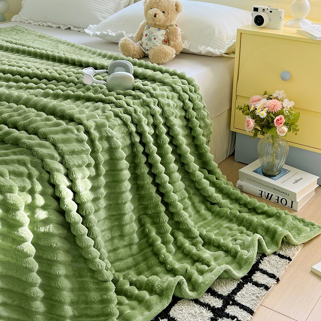 91家纺网 家纺一手货源 找家纺 耀悦家纺 2025新款高克重双面兔兔绒毛毯-柔梦系列一件代发外贸 柔梦-抹茶