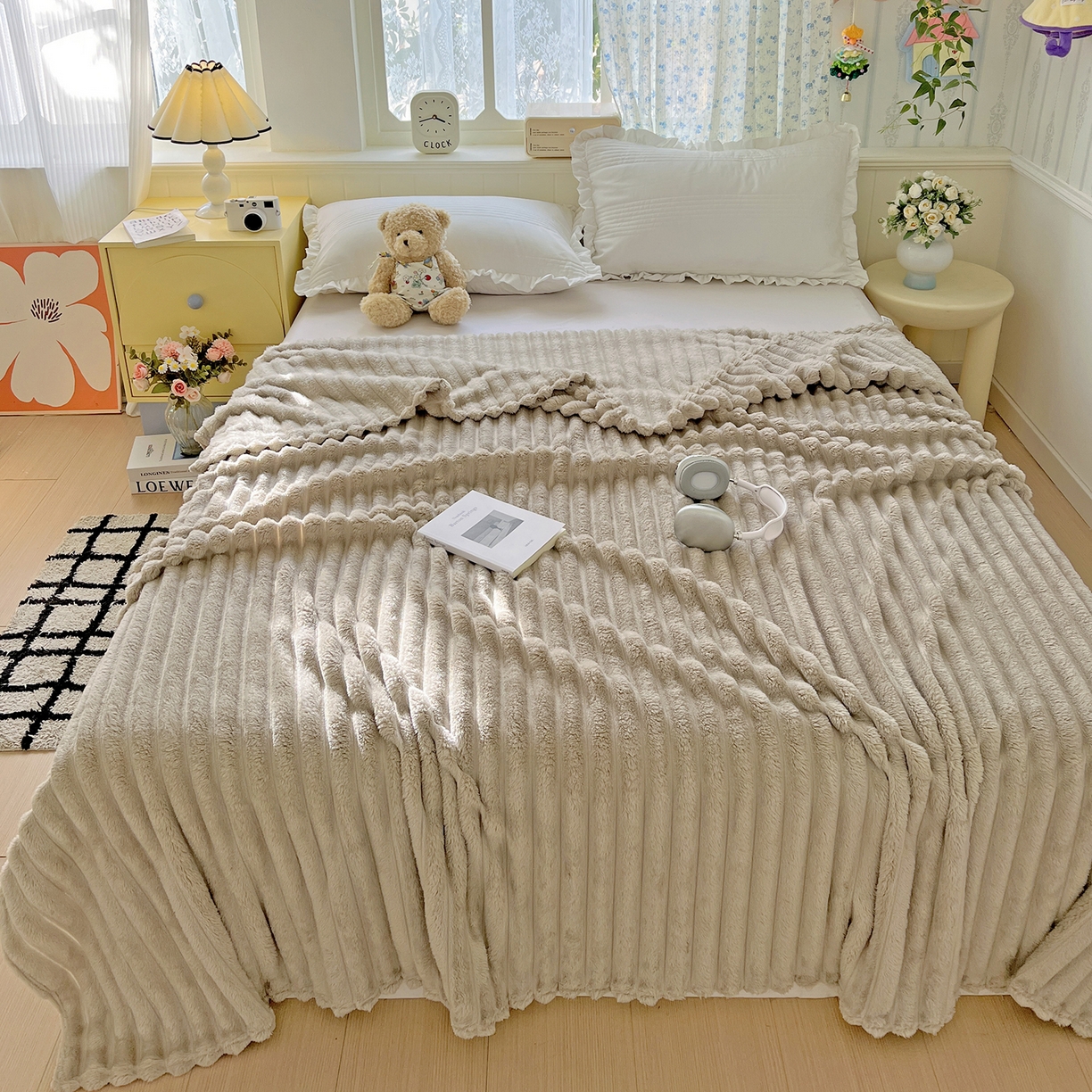 91家纺网 家纺一手货源 找家纺 耀悦家纺 2025新款高克重双面兔兔绒毛毯-柔梦系列一件代发外贸 柔梦-沙漠灰