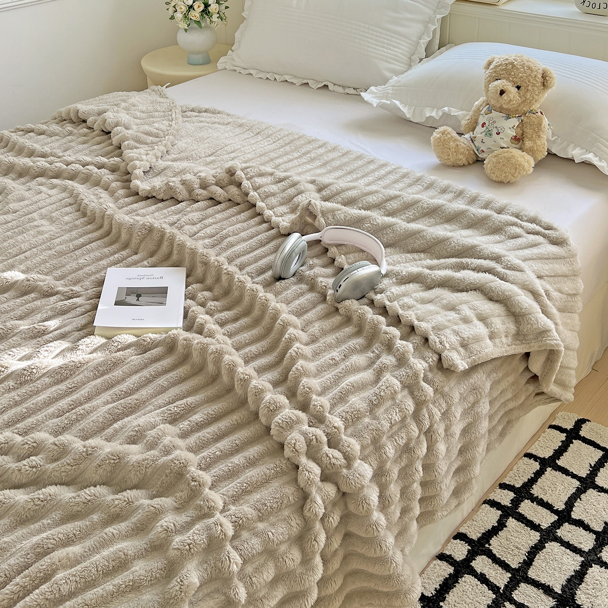 91家纺网 家纺一手货源 找家纺 耀悦家纺 2025新款高克重双面兔兔绒毛毯-柔梦系列一件代发外贸 柔梦-沙漠灰