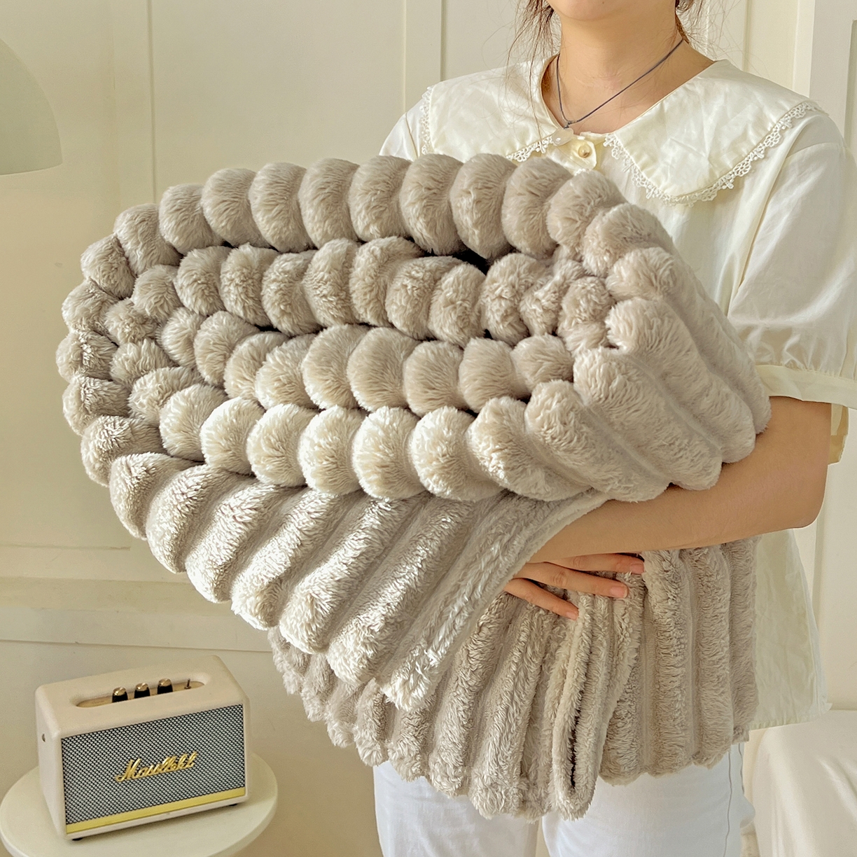 91家纺网 家纺一手货源 找家纺 耀悦家纺 2025新款高克重双面兔兔绒毛毯-柔梦系列一件代发外贸 柔梦-沙漠灰