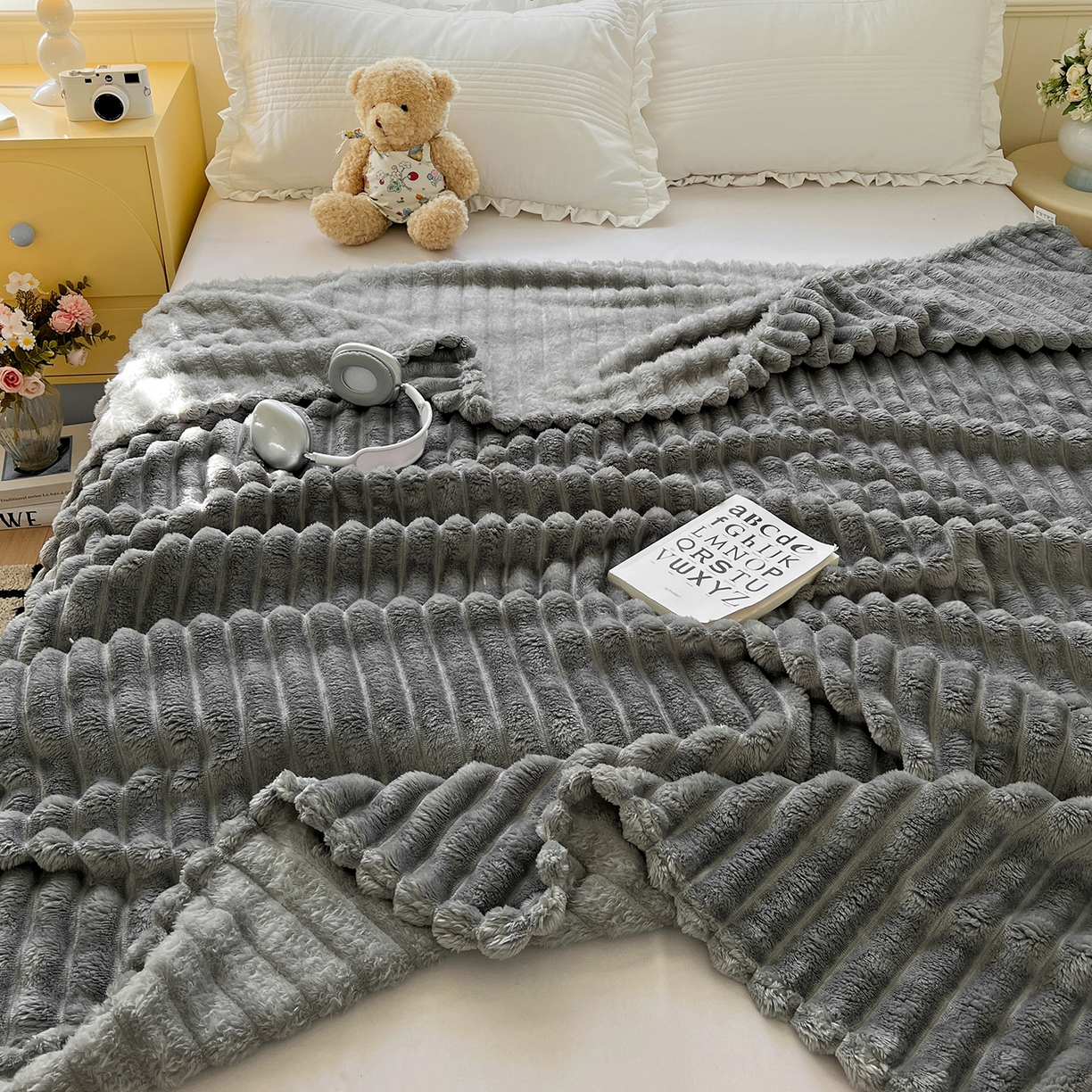 91家纺网 家纺一手货源 找家纺 耀悦家纺 2025新款高克重双面兔兔绒毛毯-柔梦系列一件代发外贸 柔梦-星空灰