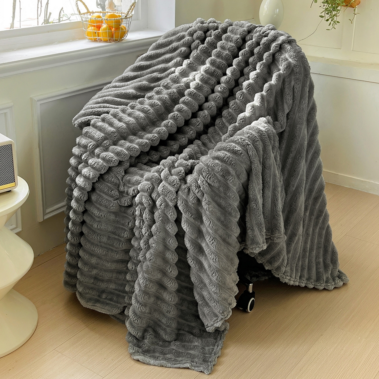 91家纺网 家纺一手货源 找家纺 耀悦家纺 2025新款高克重双面兔兔绒毛毯-柔梦系列一件代发外贸 柔梦-星空灰