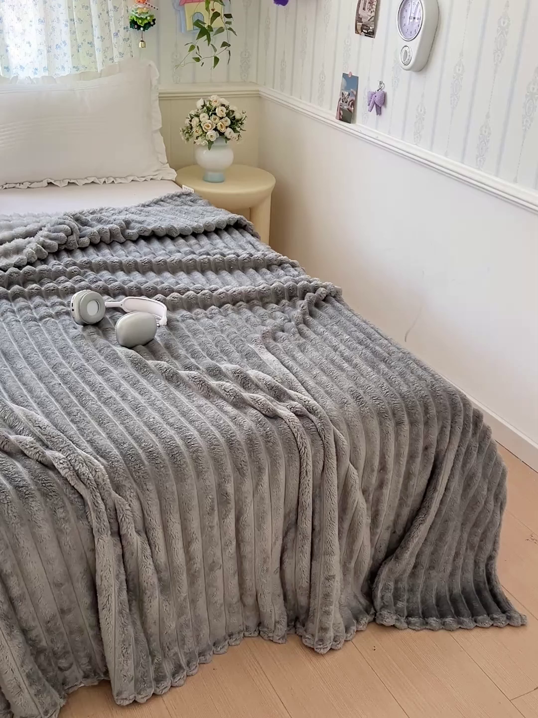 91家纺网 家纺一手货源 找家纺 耀悦家纺 2025新款高克重双面兔兔绒毛毯-柔梦系列一件代发外贸 柔梦-星空灰