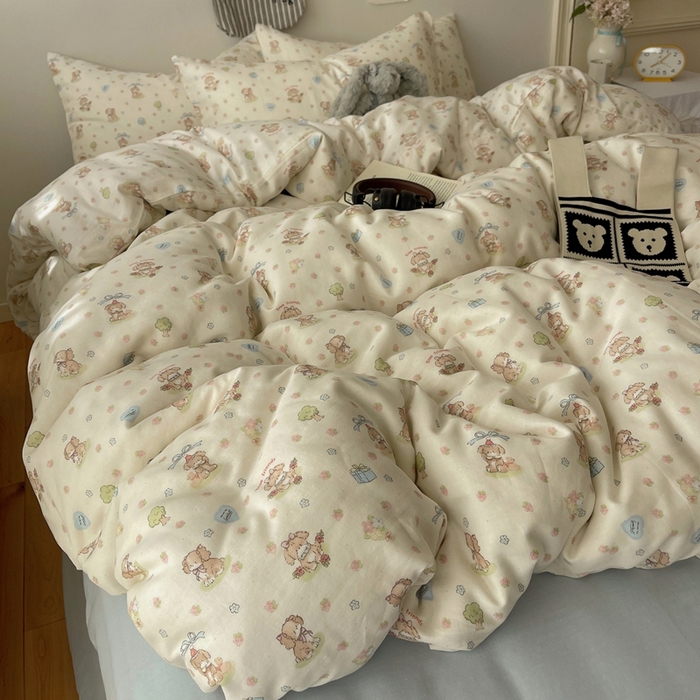 91家纺网 家纺一手货源 找家纺 六巷胡同 2025新款INS卡通A类全棉纯棉双层纱四件套学生季三件套 双层纱-公园萝莉犬