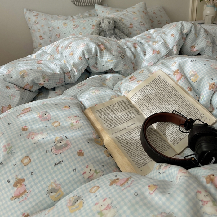 91家纺网 家纺一手货源 找家纺 六巷胡同 2025新款INS卡通A类全棉纯棉双层纱四件套学生季三件套 双层纱-修狗烘焙屋