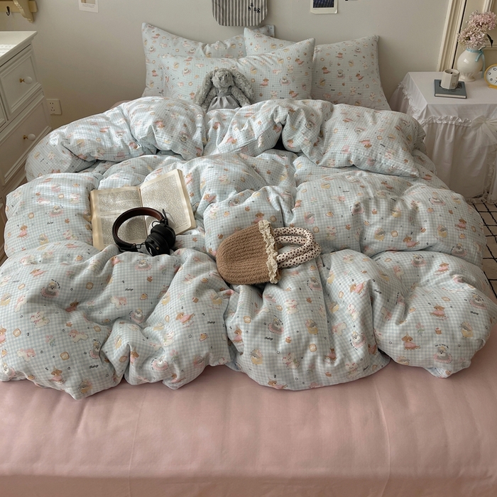 91家纺网 家纺一手货源 找家纺 六巷胡同 2025新款INS卡通A类全棉纯棉双层纱四件套学生季三件套 双层纱-修狗烘焙屋