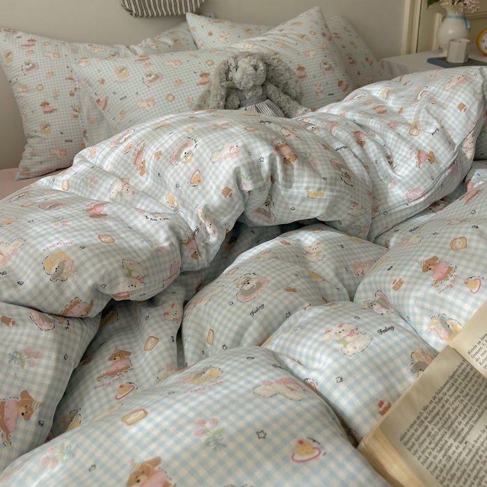 91家纺网 家纺一手货源 找家纺 六巷胡同 2025新款INS卡通A类全棉纯棉双层纱四件套学生季三件套 双层纱-修狗烘焙屋