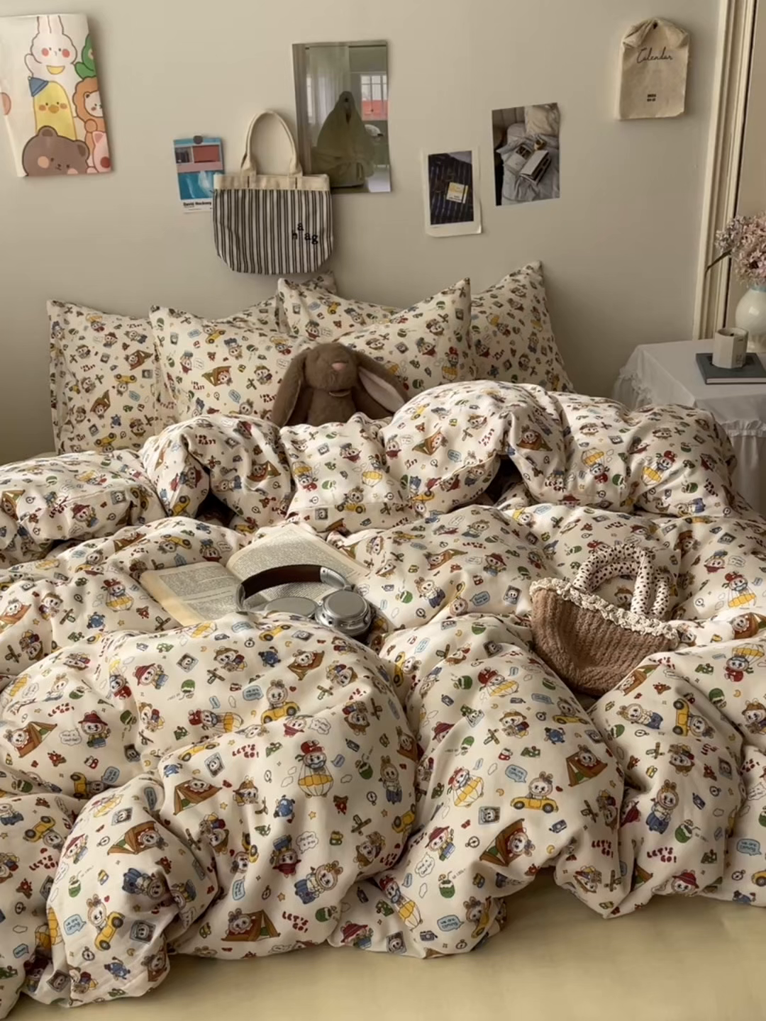 91家纺网 家纺一手货源 找家纺 （总）六巷胡同 2025新款INS卡通A类全棉纯棉双层纱四件套学生季三件套