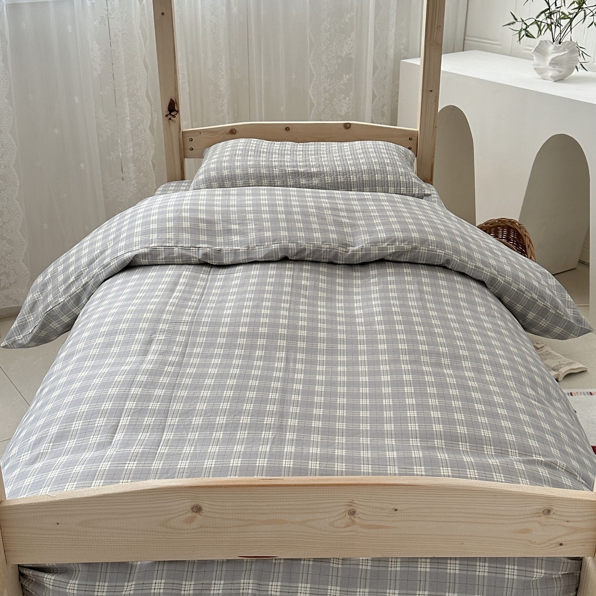 91家纺网 家纺一手货源 找家纺 佰织鑫家居 2025新款独家原创-学生季纯棉夹棉床笠三件套 灰格