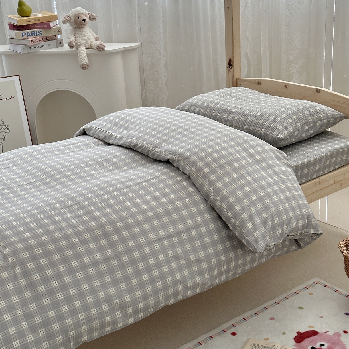91家纺网 家纺一手货源 找家纺 佰织鑫家居 2025新款独家原创-学生季纯棉夹棉床笠三件套 灰格