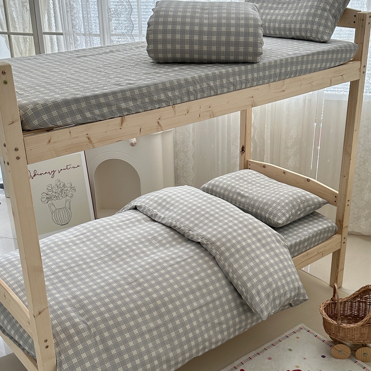 91家纺网 家纺一手货源 找家纺 佰织鑫家居 2025新款独家原创-学生季纯棉夹棉床笠三件套 灰格