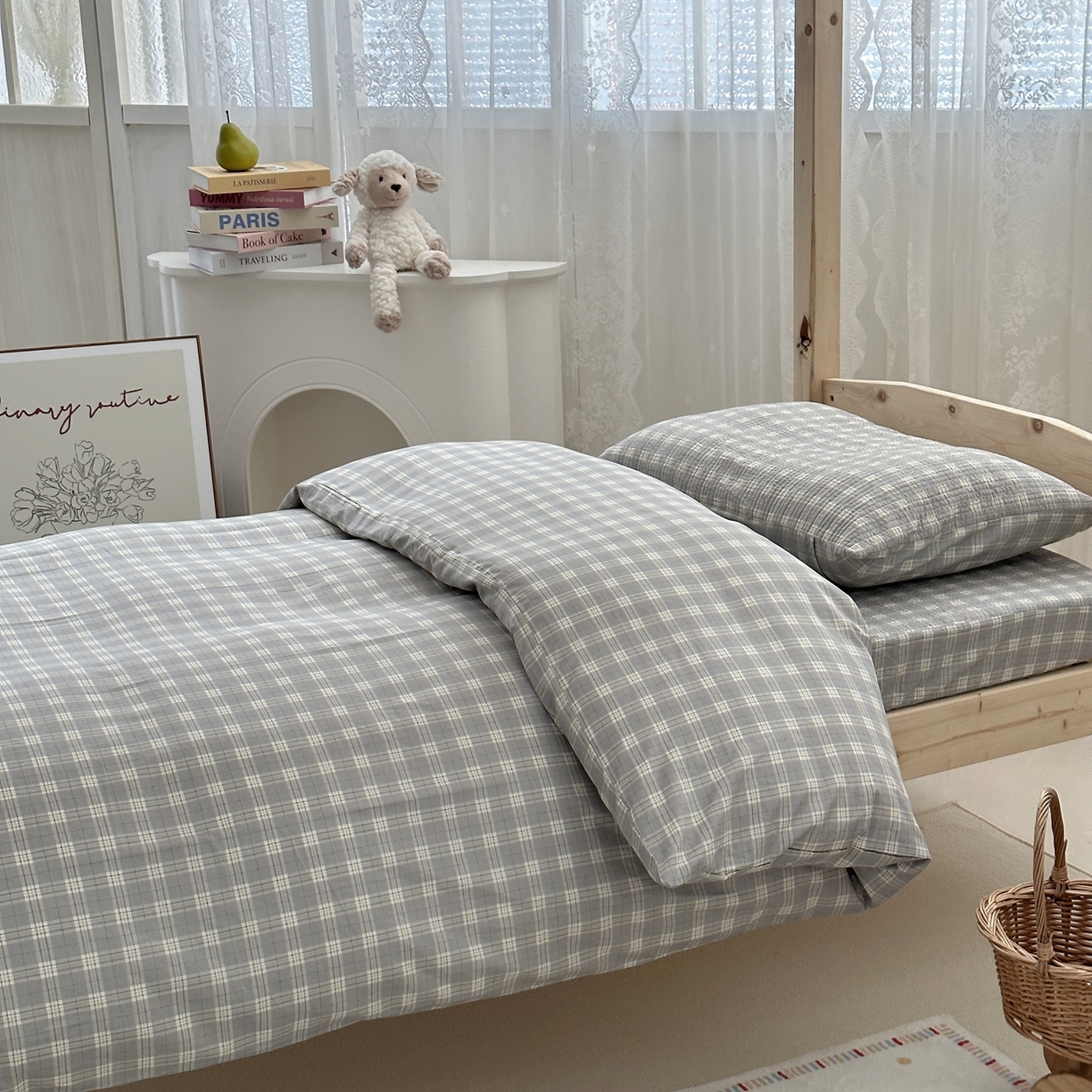 91家纺网 家纺一手货源 找家纺 佰织鑫家居 2025新款独家原创-学生季纯棉夹棉床笠三件套 灰格