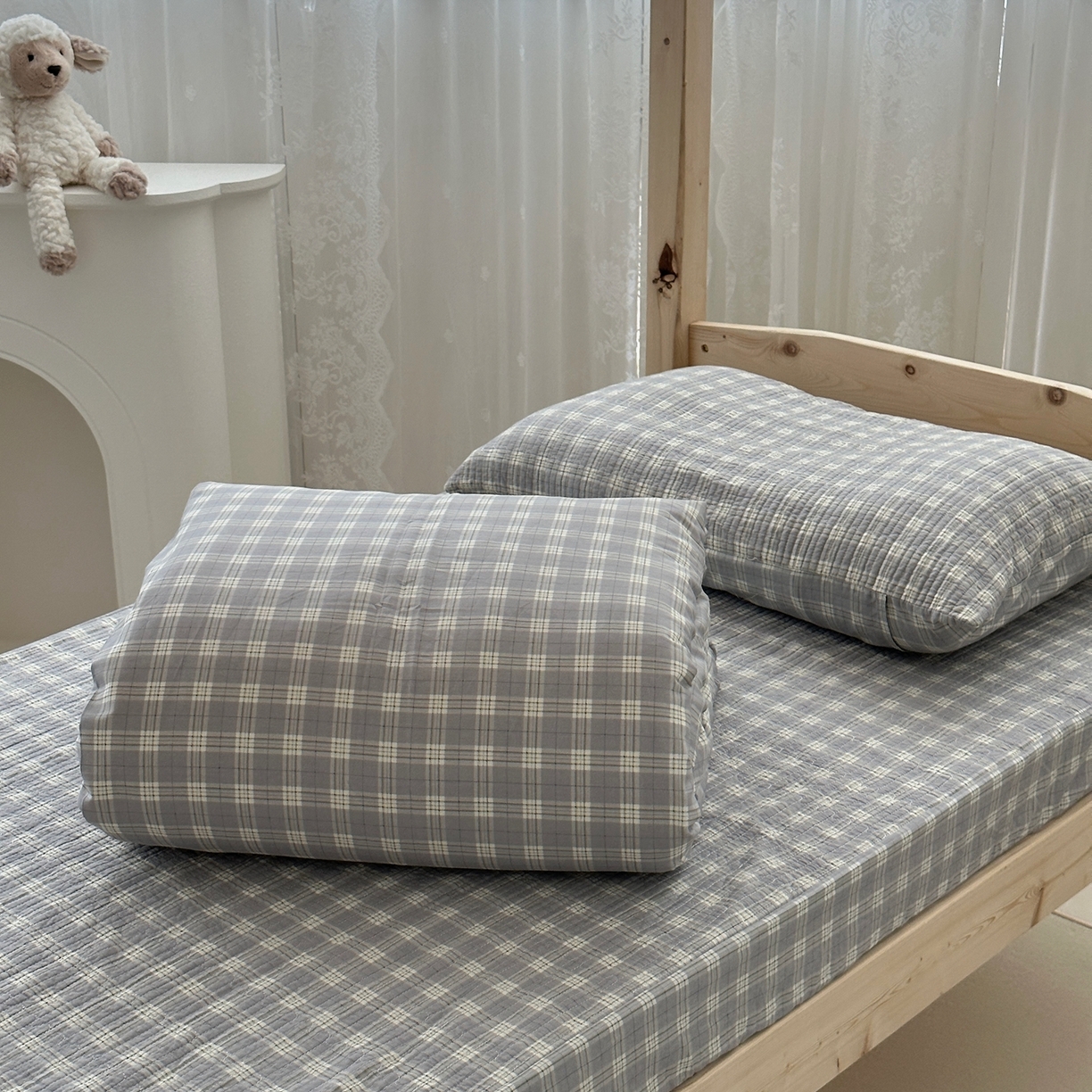 91家纺网 家纺一手货源 找家纺 佰织鑫家居 2025新款独家原创-学生季纯棉夹棉床笠三件套 灰格