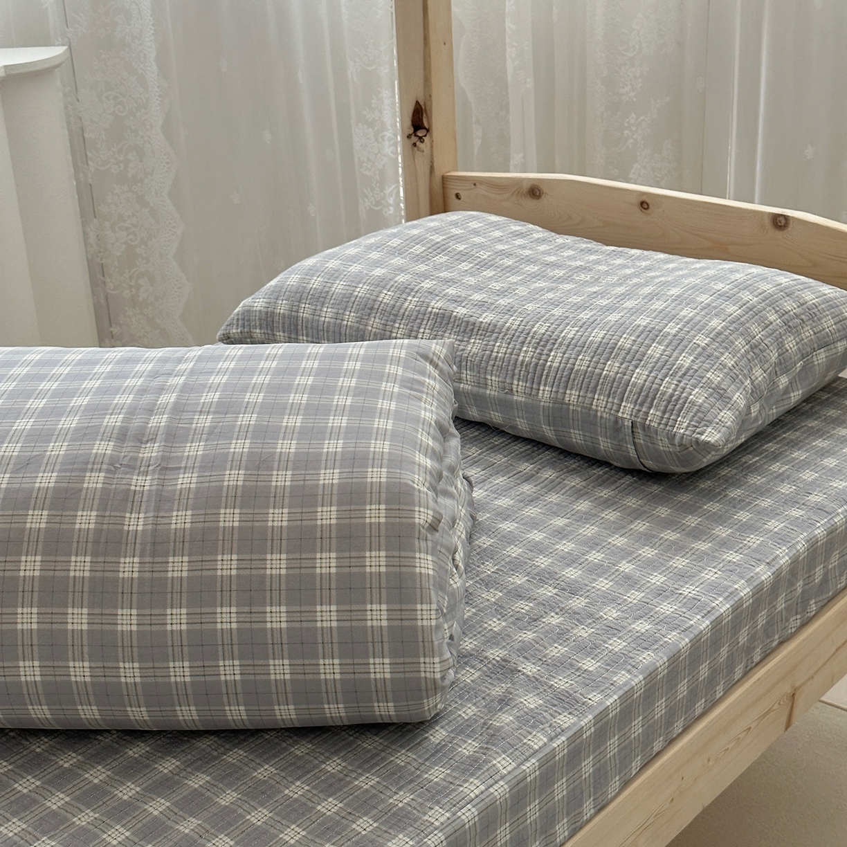 91家纺网 家纺一手货源 找家纺 佰织鑫家居 2025新款独家原创-学生季纯棉夹棉床笠三件套 灰格