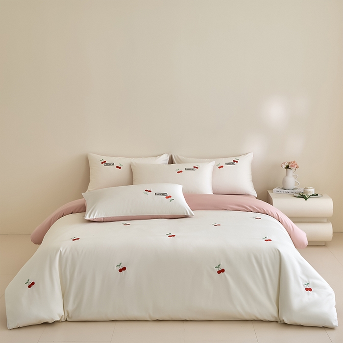 91家纺网 家纺一手货源 找家纺 （总）618家纺 2025新款全棉60S100支纯棉长绒棉四件套-樱桃