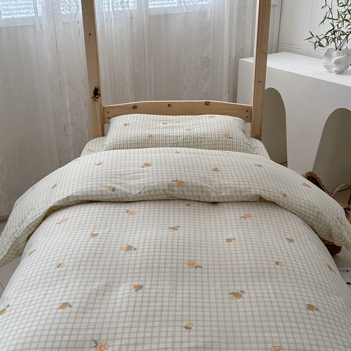 91家纺网 家纺一手货源 找家纺 佰织鑫家居 2025新款独家原创-学生季纯棉夹棉床笠三件套 甜橙