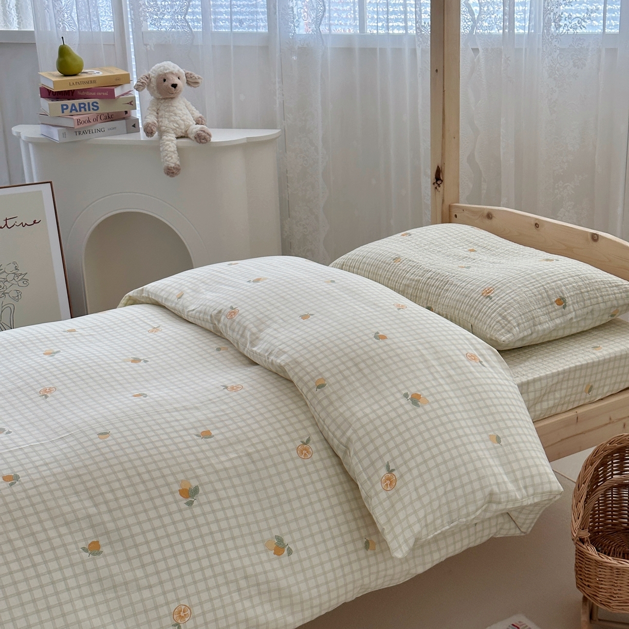 91家纺网 家纺一手货源 找家纺 佰织鑫家居 2025新款独家原创-学生季纯棉夹棉床笠三件套 甜橙