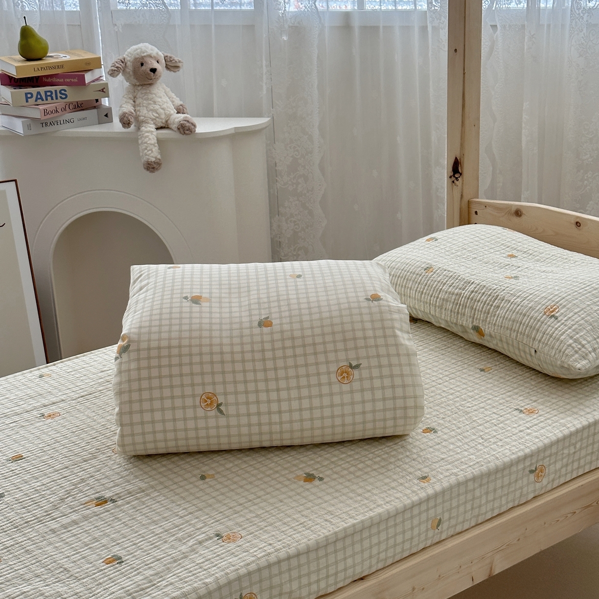 91家纺网 家纺一手货源 找家纺 佰织鑫家居 2025新款独家原创-学生季纯棉夹棉床笠三件套 甜橙