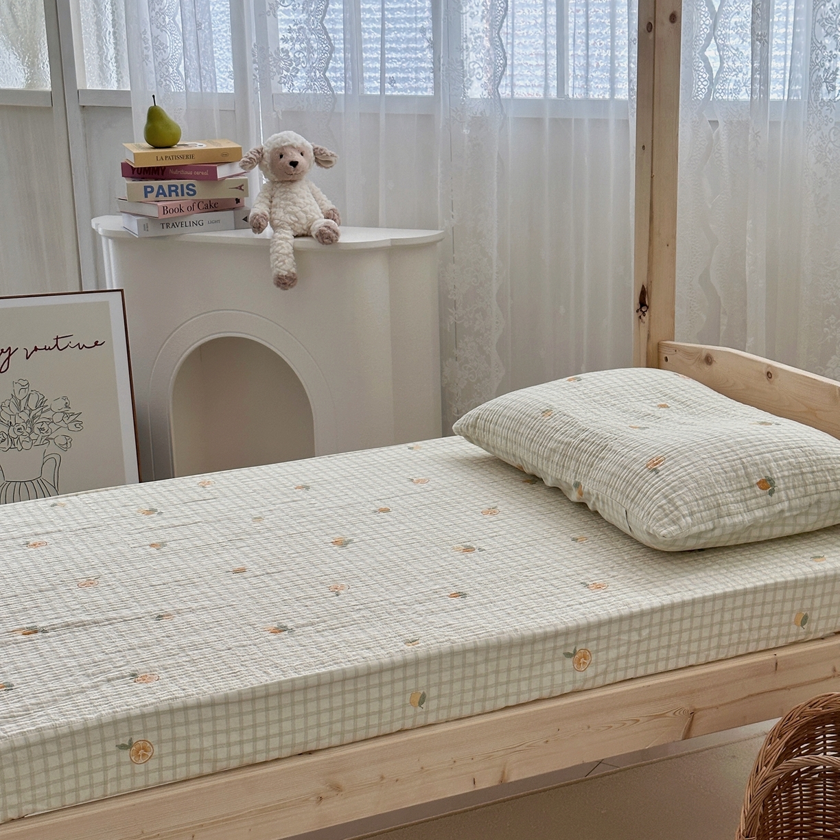 91家纺网 家纺一手货源 找家纺 佰织鑫家居 2025新款独家原创-学生季纯棉夹棉床笠三件套 甜橙