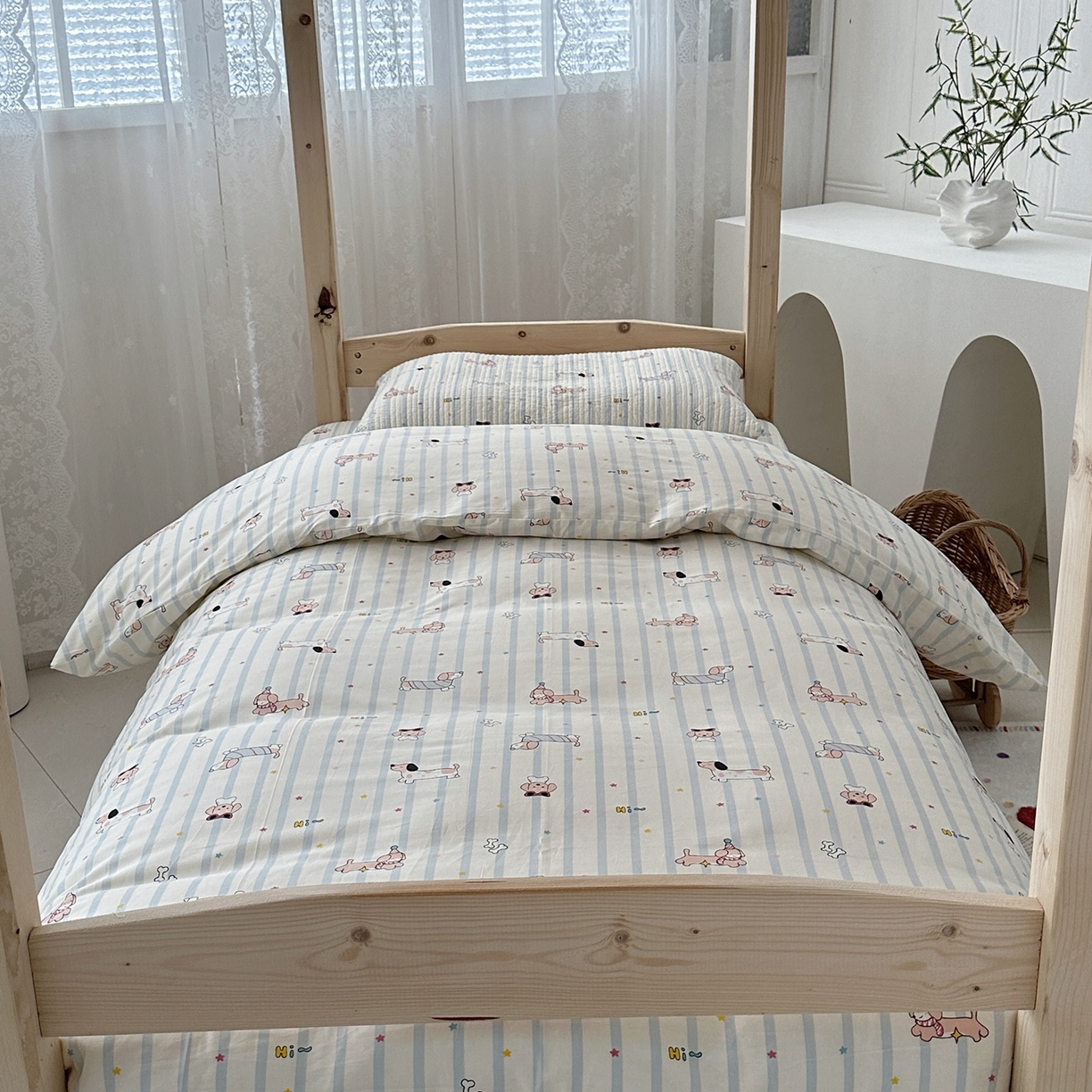 91家纺网 家纺一手货源 找家纺 佰织鑫家居 2025新款独家原创-学生季纯棉夹棉床笠三件套 旺仔