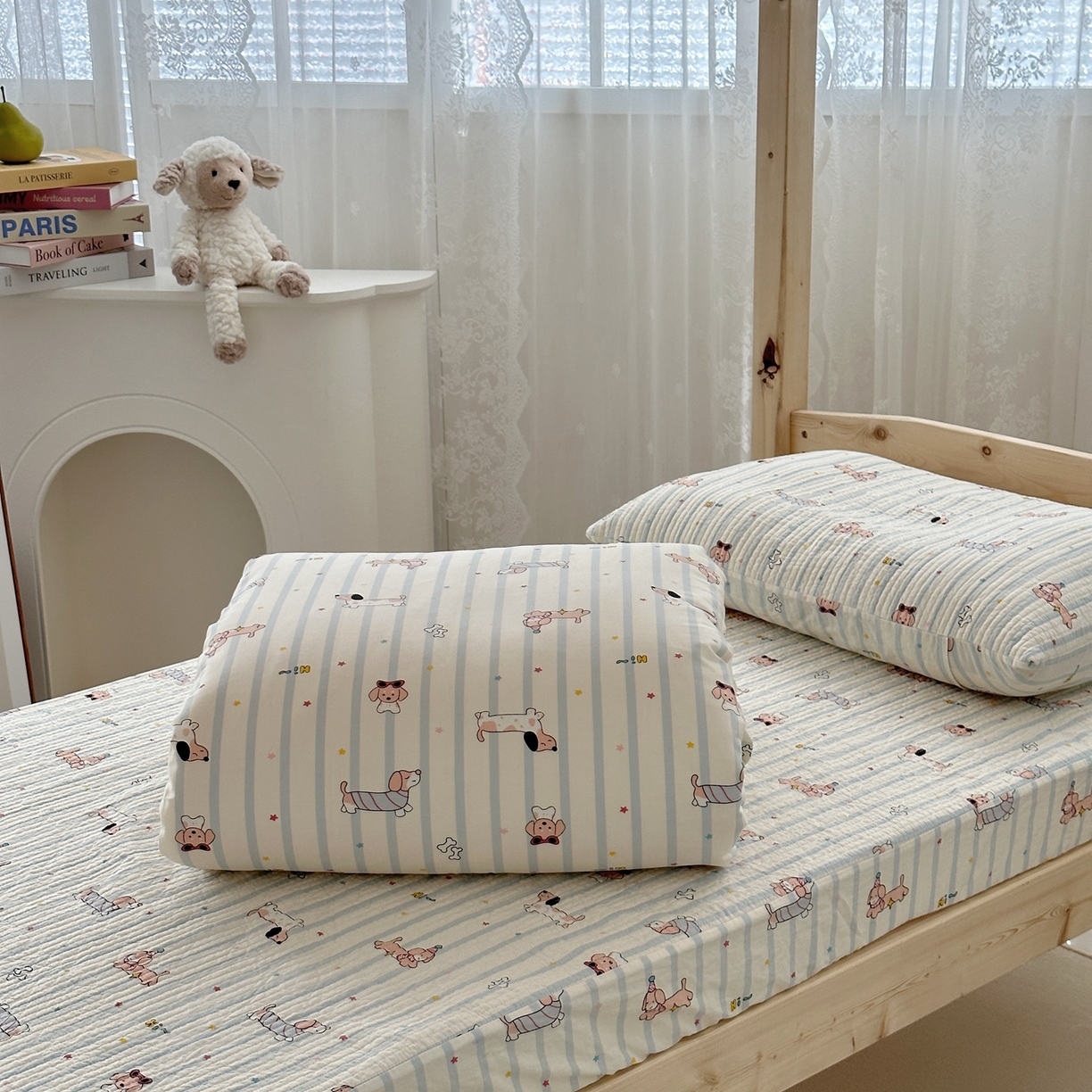 91家纺网 家纺一手货源 找家纺 佰织鑫家居 2025新款独家原创-学生季纯棉夹棉床笠三件套 旺仔