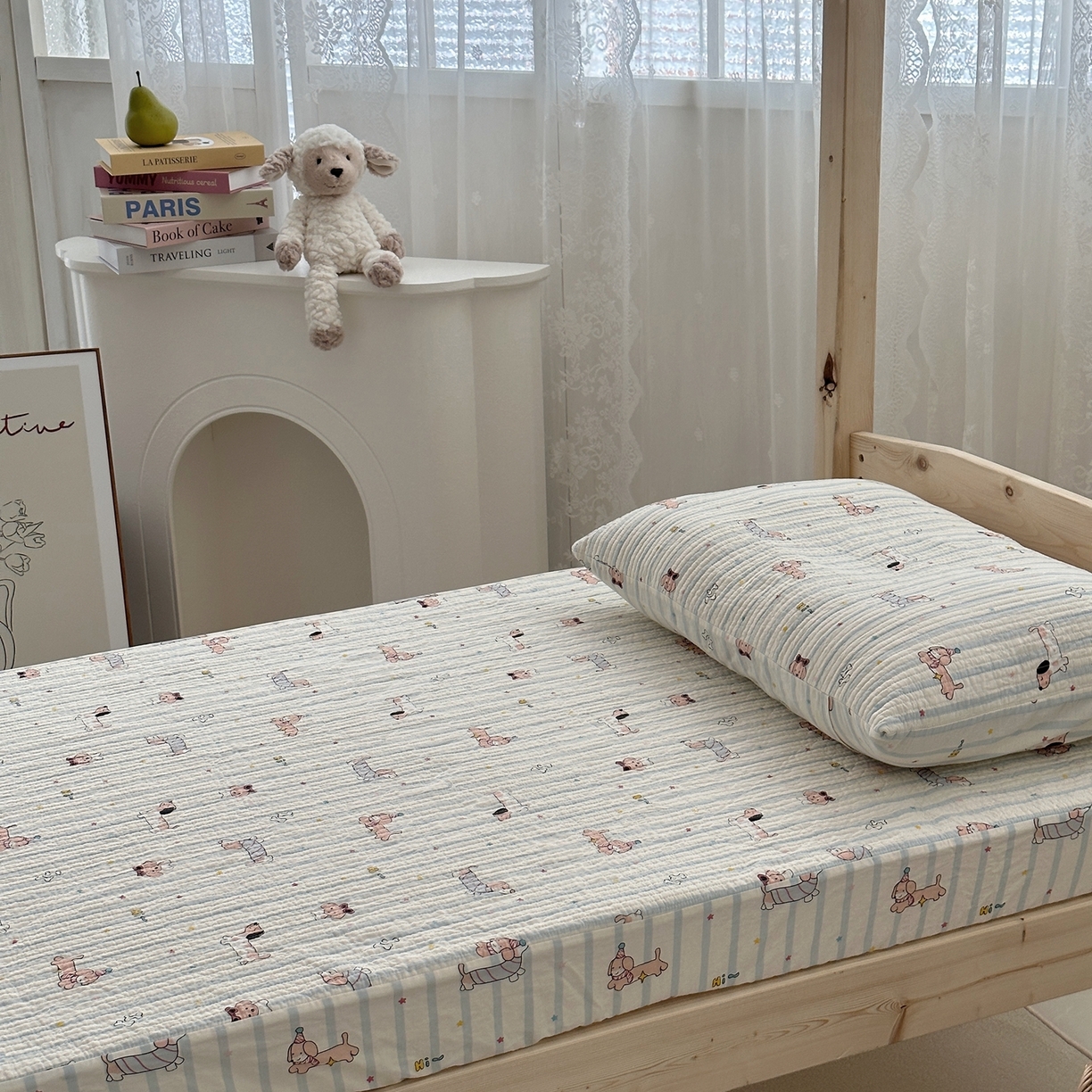 91家纺网 家纺一手货源 找家纺 佰织鑫家居 2025新款独家原创-学生季纯棉夹棉床笠三件套 旺仔