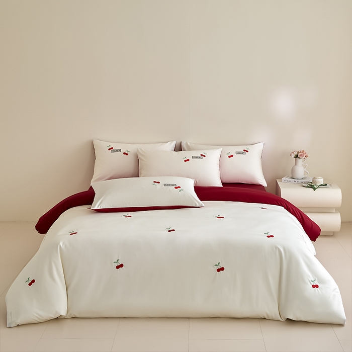 91家纺网 家纺一手货源 找家纺 （总）618家纺 2025新款全棉60S100支纯棉长绒棉四件套-樱桃