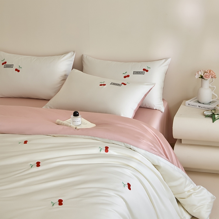 91家纺网 家纺一手货源 找家纺 （总）618家纺 2025新款全棉60S100支纯棉长绒棉四件套-樱桃