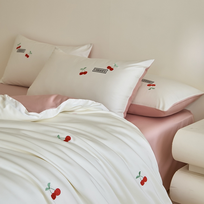 91家纺网 家纺一手货源 找家纺 （总）618家纺 2025新款全棉60S100支纯棉长绒棉四件套-樱桃