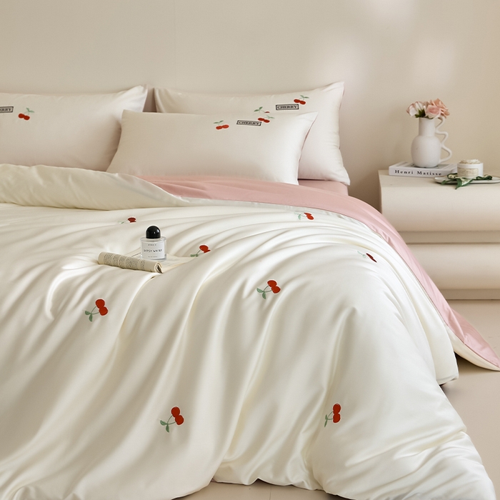 91家纺网 家纺一手货源 找家纺 （总）618家纺 2025新款全棉60S100支纯棉长绒棉四件套-樱桃