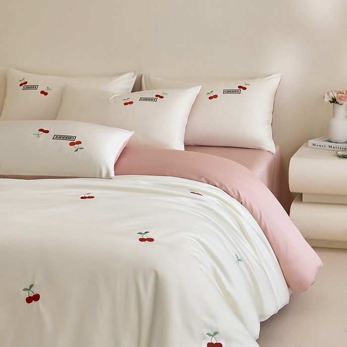91家纺网 家纺一手货源 找家纺 （总）618家纺 2025新款全棉60S100支纯棉长绒棉四件套-樱桃