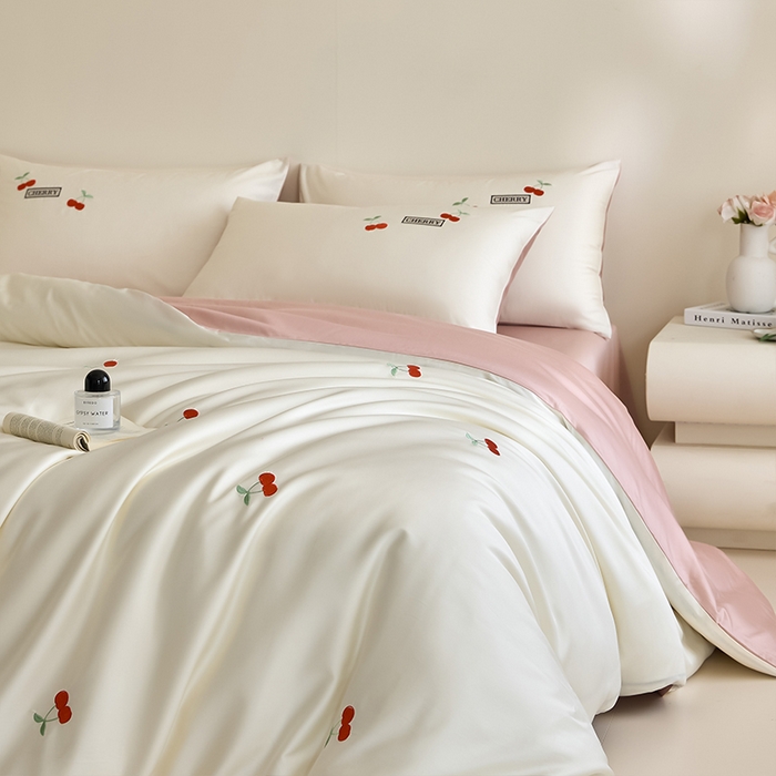 91家纺网 家纺一手货源 找家纺 （总）618家纺 2025新款全棉60S100支纯棉长绒棉四件套-樱桃