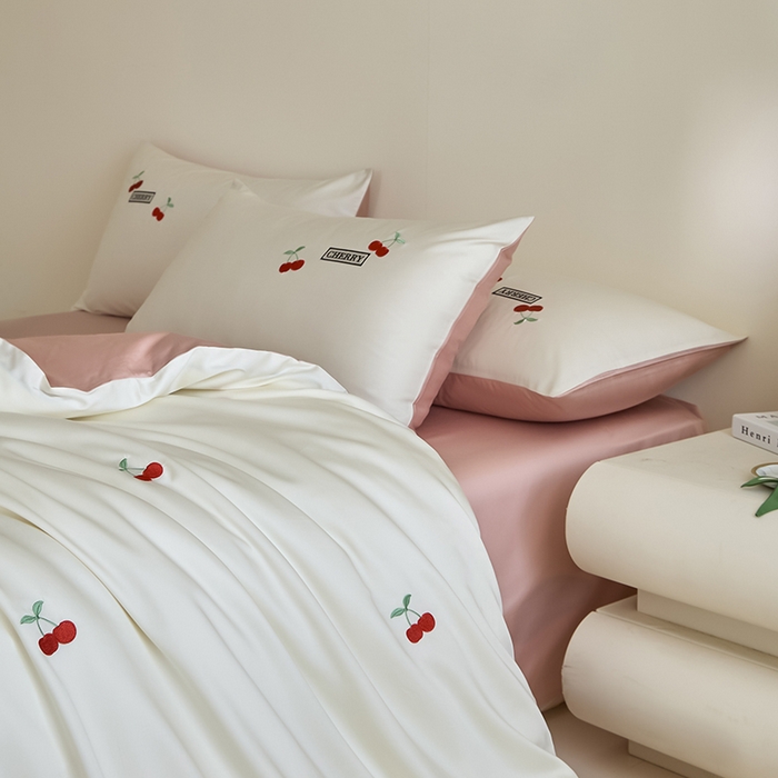 91家纺网 家纺一手货源 找家纺 （总）618家纺 2025新款全棉60S100支纯棉长绒棉四件套-樱桃