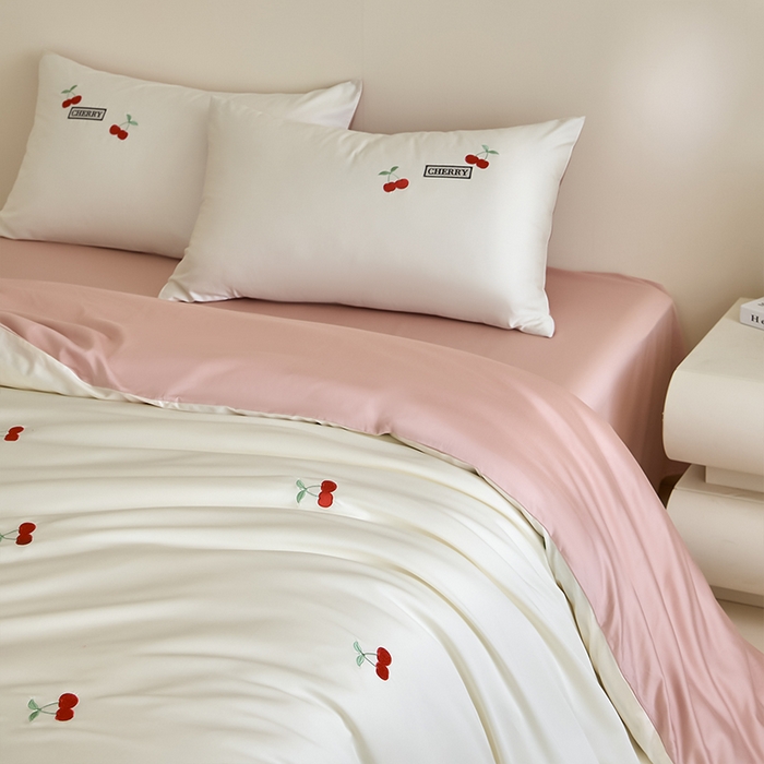 91家纺网 家纺一手货源 找家纺 （总）618家纺 2025新款全棉60S100支纯棉长绒棉四件套-樱桃