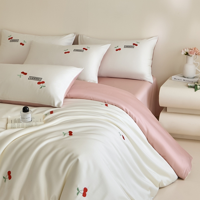 91家纺网 家纺一手货源 找家纺 （总）618家纺 2025新款全棉60S100支纯棉长绒棉四件套-樱桃