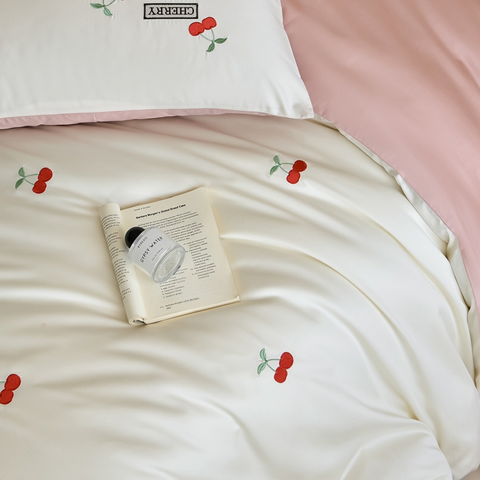 91家纺网 家纺一手货源 找家纺 （总）618家纺 2025新款全棉60S100支纯棉长绒棉四件套-樱桃