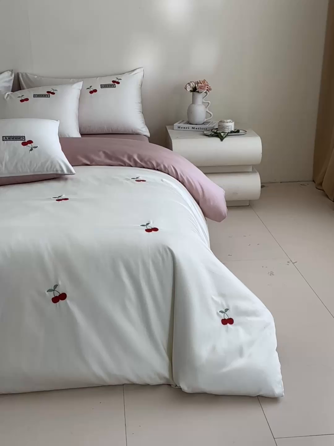 91家纺网 家纺一手货源 找家纺 （总）618家纺 2025新款全棉60S100支纯棉长绒棉四件套-樱桃