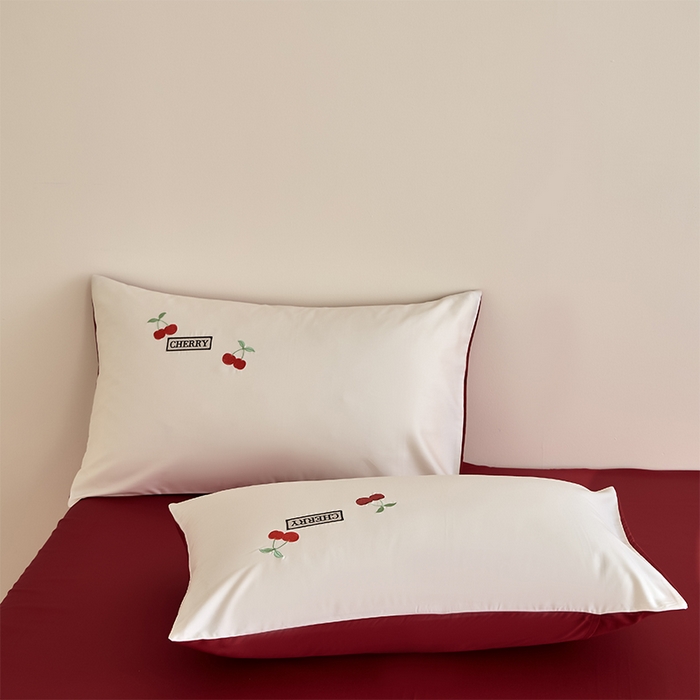 91家纺网 家纺一手货源 找家纺 618家纺 2025新款全棉60S100支纯棉长绒棉四件套-樱桃 樱桃红