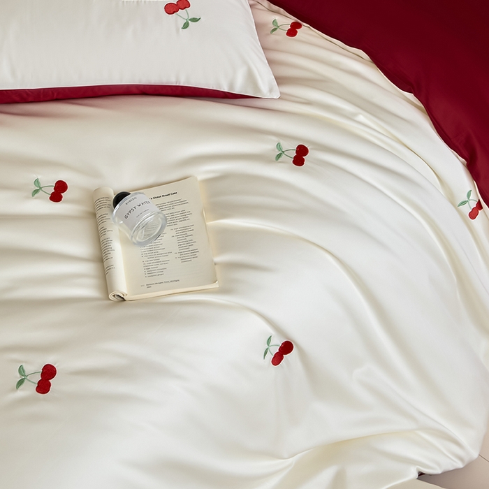 91家纺网 家纺一手货源 找家纺 618家纺 2025新款全棉60S100支纯棉长绒棉四件套-樱桃 樱桃红