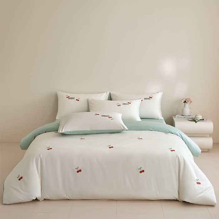 618家纺 2025新款全棉60S100支纯棉长绒棉四件套-樱桃 樱桃蓝