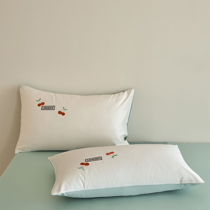 91家纺网 家纺一手货源 找家纺 618家纺 2025新款全棉60S100支纯棉长绒棉四件套-樱桃 樱桃蓝