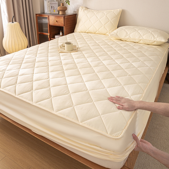 91家纺网 家纺一手货源 找家纺 （总）憨豆家纺 2025新款水洗棉磨毛夹棉床笠四季床垫褥子床护垫薄款学生宿舍榻榻米垫被跨境加棉保护垫