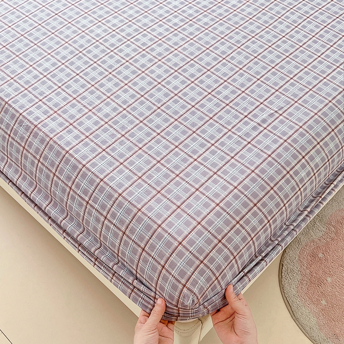 91家纺网 家纺一手货源 找家纺 梦舒羽 2025新款双层纱格子床笠防滑床罩床垫保护套榻榻米宿舍三件套 常规款-洛卡深灰