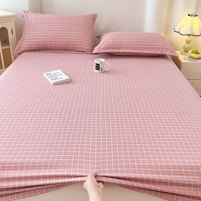 91家纺网 家纺一手货源 找家纺 （总）梦舒羽 2025新款双层纱格子床笠防滑床罩床垫保护套榻榻米宿舍三件套