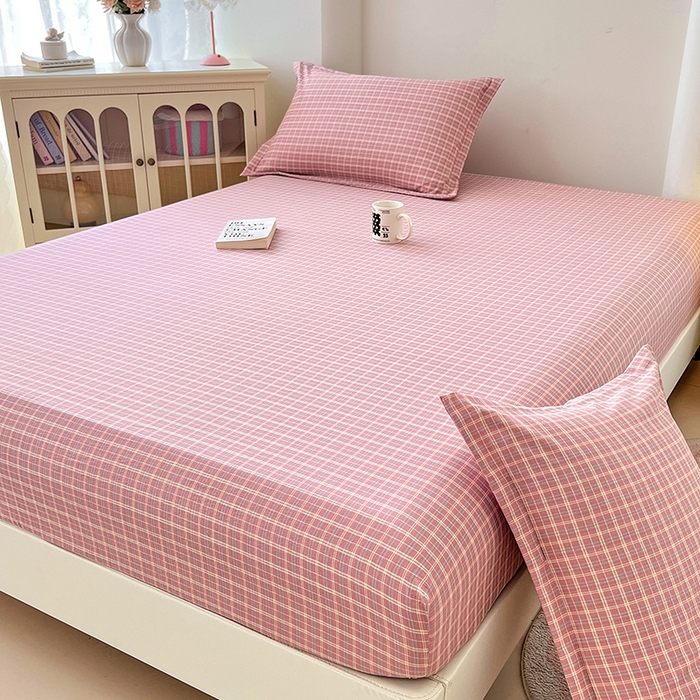 91家纺网 家纺一手货源 找家纺 （总）梦舒羽 2025新款双层纱格子床笠防滑床罩床垫保护套榻榻米宿舍三件套