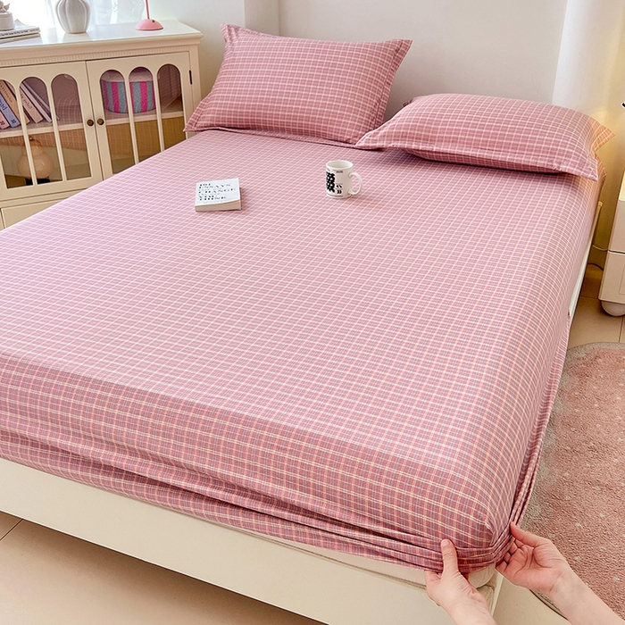 91家纺网 家纺一手货源 找家纺 （总）梦舒羽 2025新款双层纱格子床笠防滑床罩床垫保护套榻榻米宿舍三件套